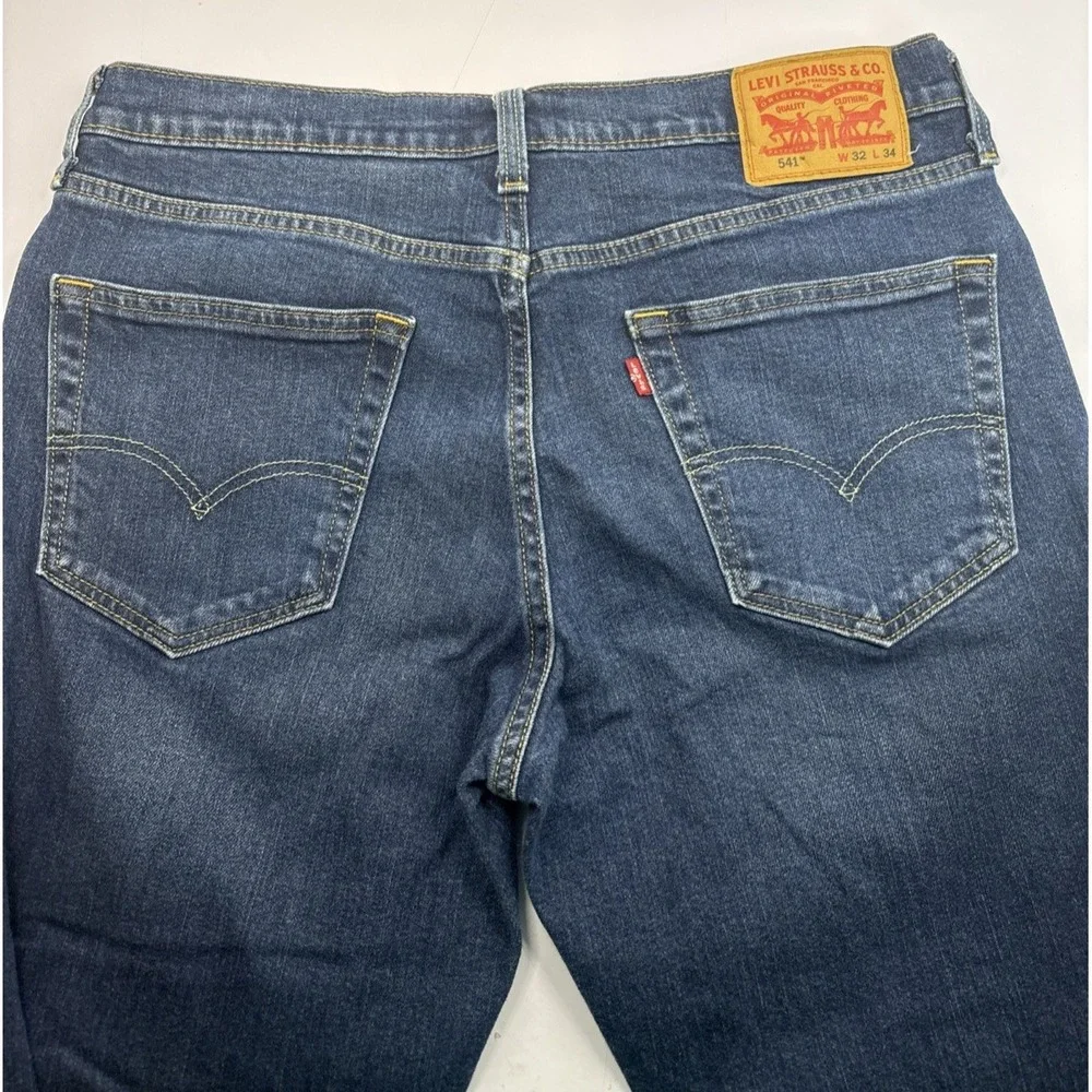 Levis 541 Jeans Mens 32x34 Blue Dark‎ Wash Cotton Stretch Slim Fit Denim